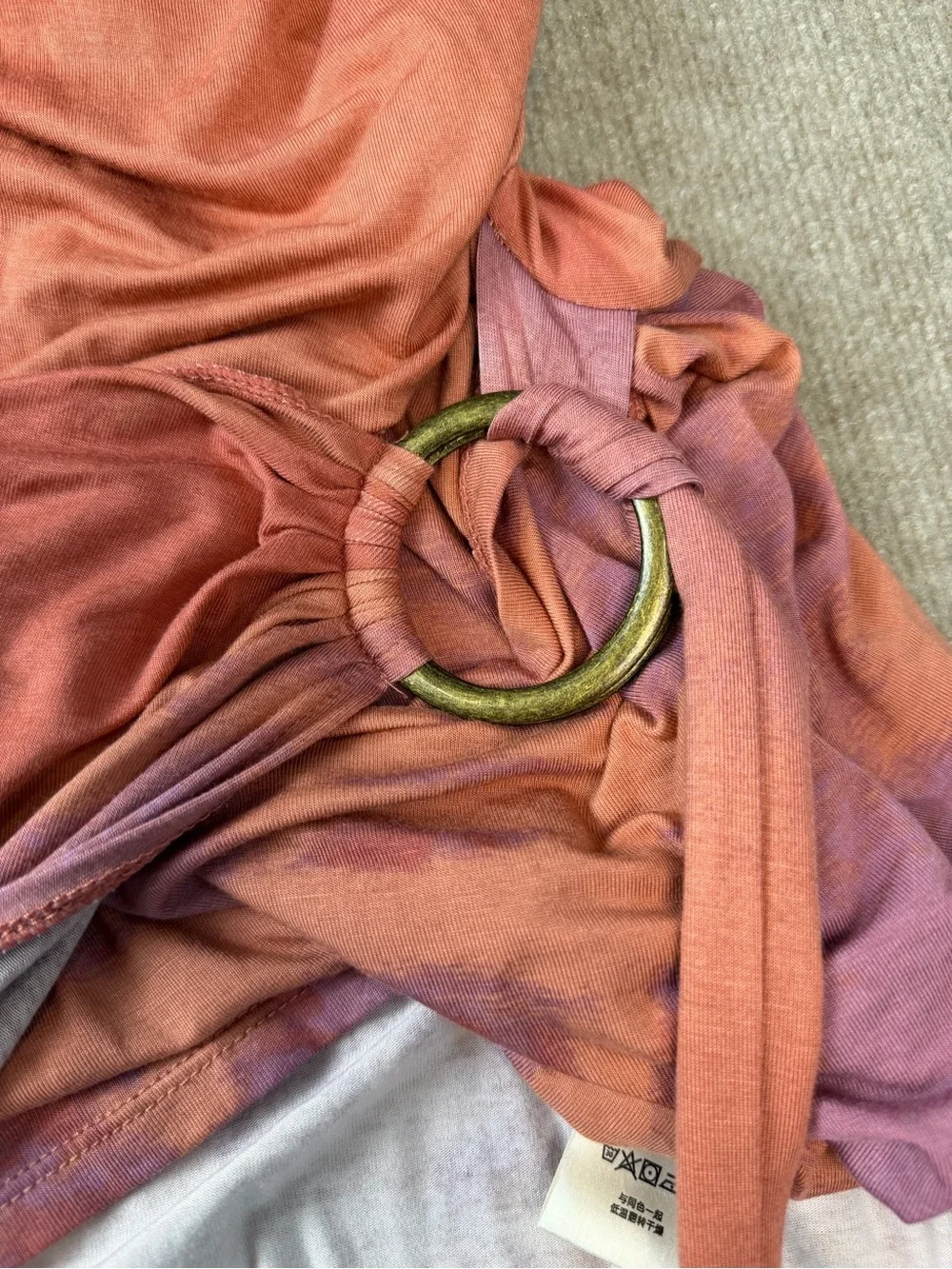 Free People Alyssa Wrap Dress Tie-Dye in Pink and Orange Boho Adjustable D Ring - Picture 13 of 14